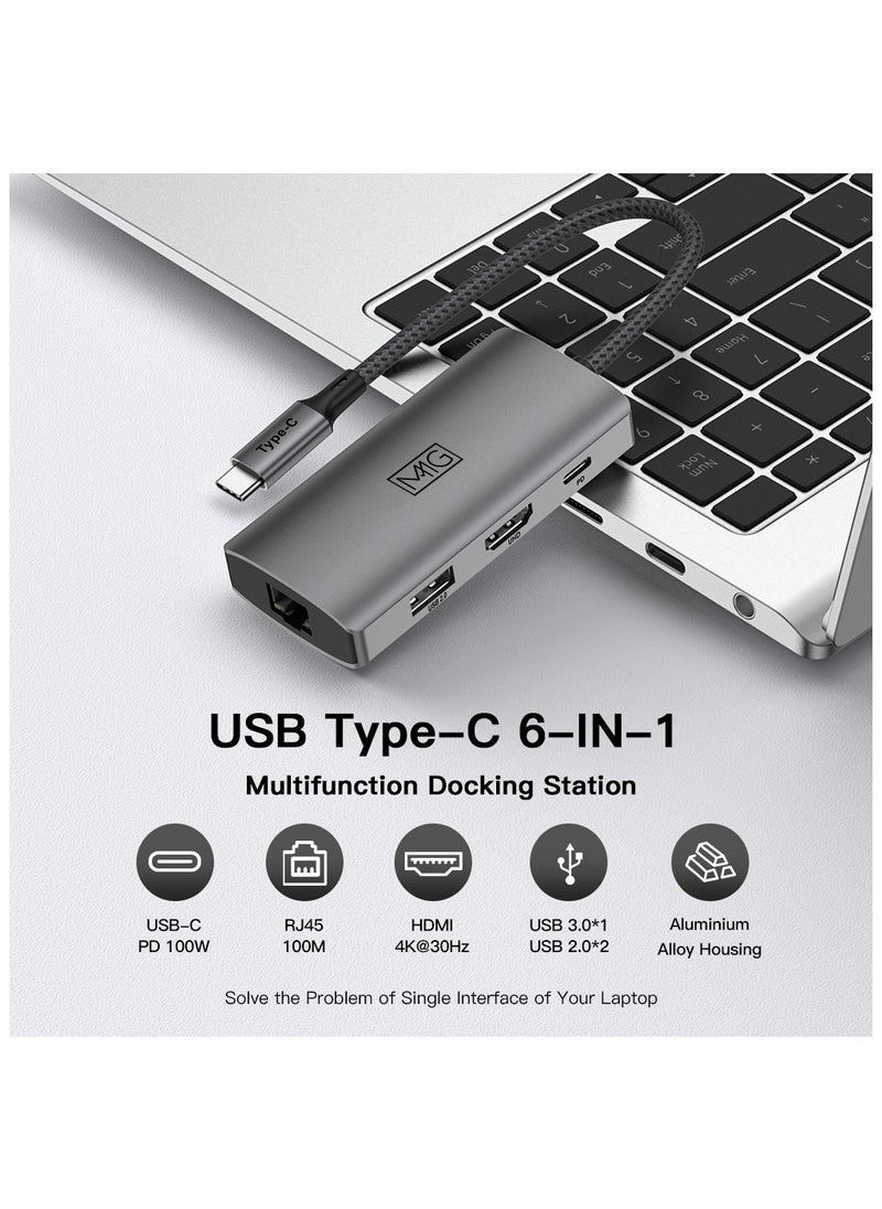 MMG 6 in 1 USB C Hub with 100W PD Charging, Type C to HDMI 4K 30Hz Adapter, USB Hub 3.0 5Gbps Data Transfer Ports, Compatible for MacBook Pro/Air 2023 M2/M1, iPad Pro/Air, HP, Dell, ASUS, Lenovo, etc  - Image 1