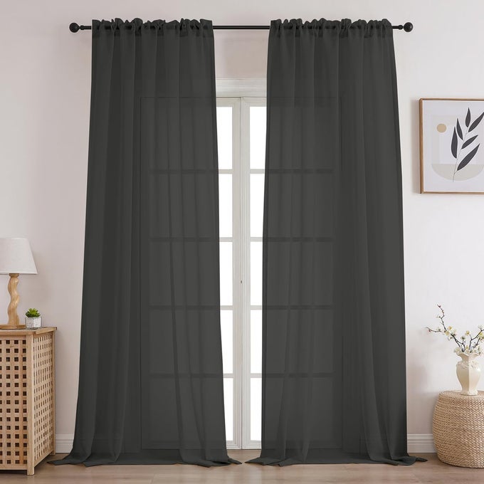 SHEER CURTAINS PANELS FOR LIVING ROOM BEDROOM SHORT WINDOW SEMI TREATMENT DRAPES VOILE ROD POCKETSET OF 2 54 X 63 INCHES LONGGREY