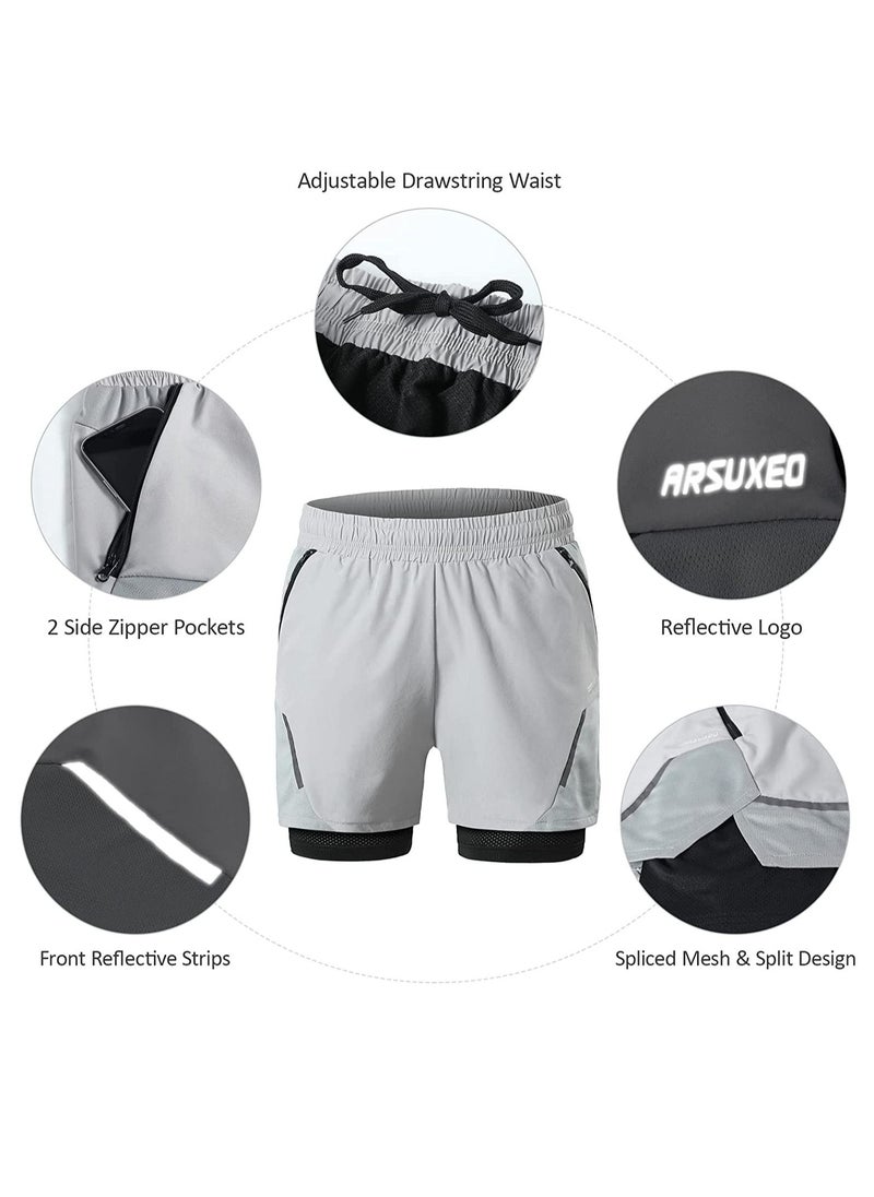 Generic 2-In-1 Mens Running Shorts with Zipper Pockets Quick Dry Exercise Shorts for Training Gym Workout- L Size  - Image 4