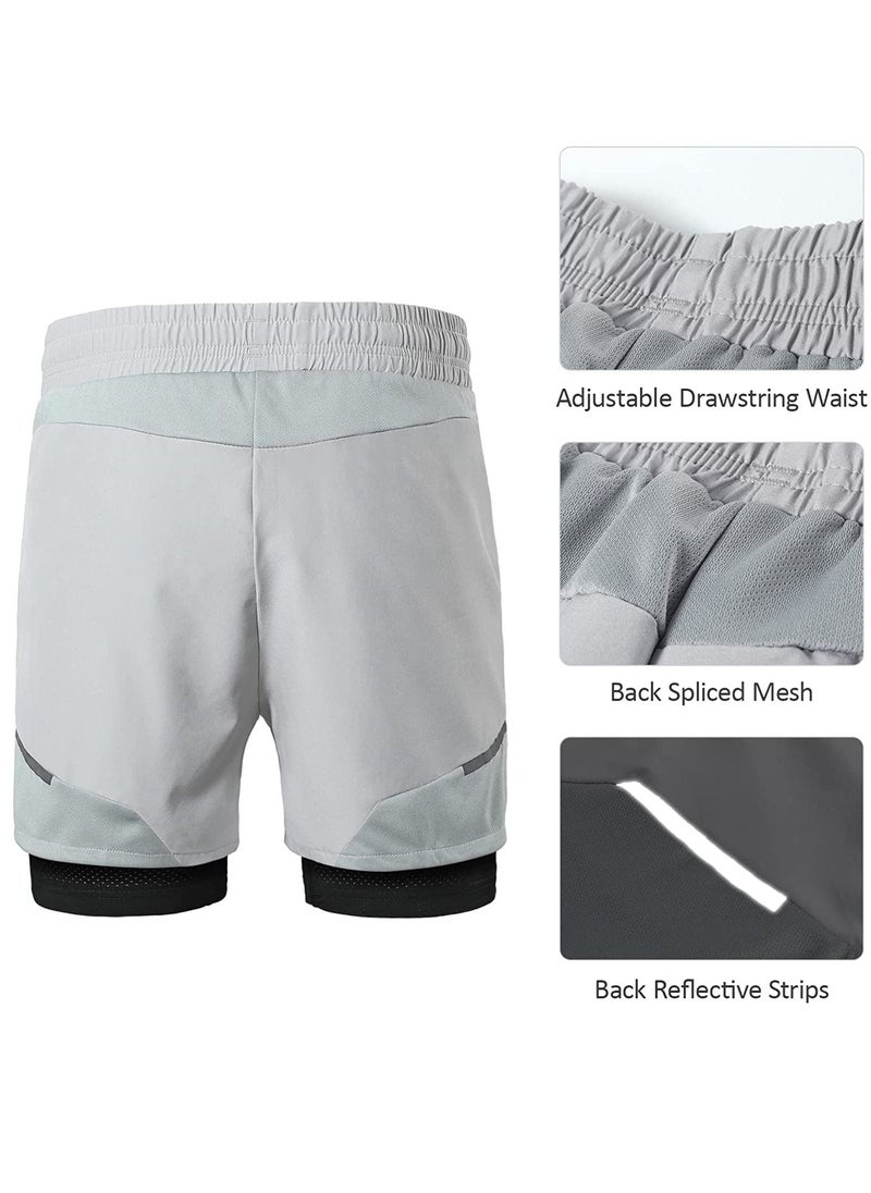 Generic 2-In-1 Mens Running Shorts with Zipper Pockets Quick Dry Exercise Shorts for Training Gym Workout- L Size  - Image 5
