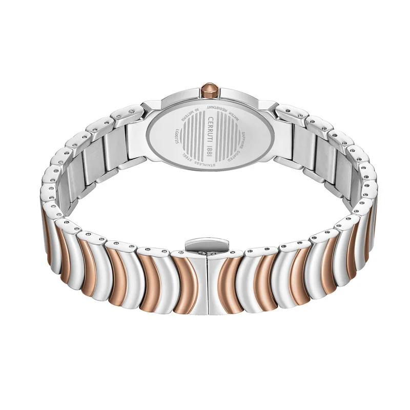 شيروتي 1881 Women's Norcia Analog Women's Watch - Oval Mosaic Brown Mother of Pearl Dial, Two-Tone Bracelet, Butterfly Buckle