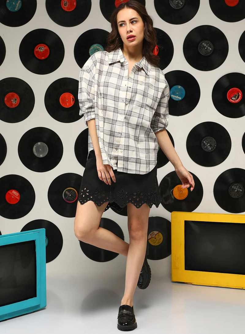 كامبوس سوترا Women's Cloud Grey:Off-White Shephard-Check Oversized Shirt