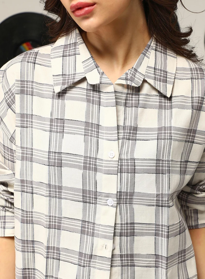 كامبوس سوترا Women's Cloud Grey:Off-White Shephard-Check Oversized Shirt