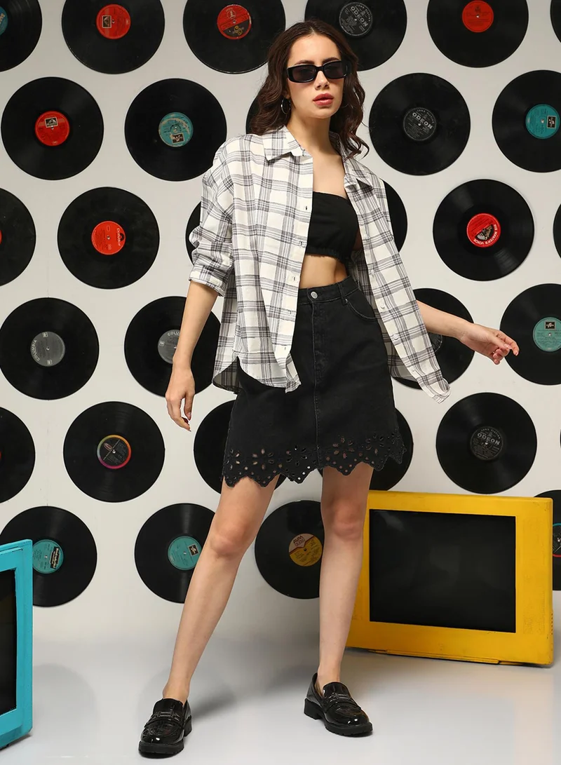 كامبوس سوترا Women's Cloud Grey:Off-White Shephard-Check Oversized Shirt