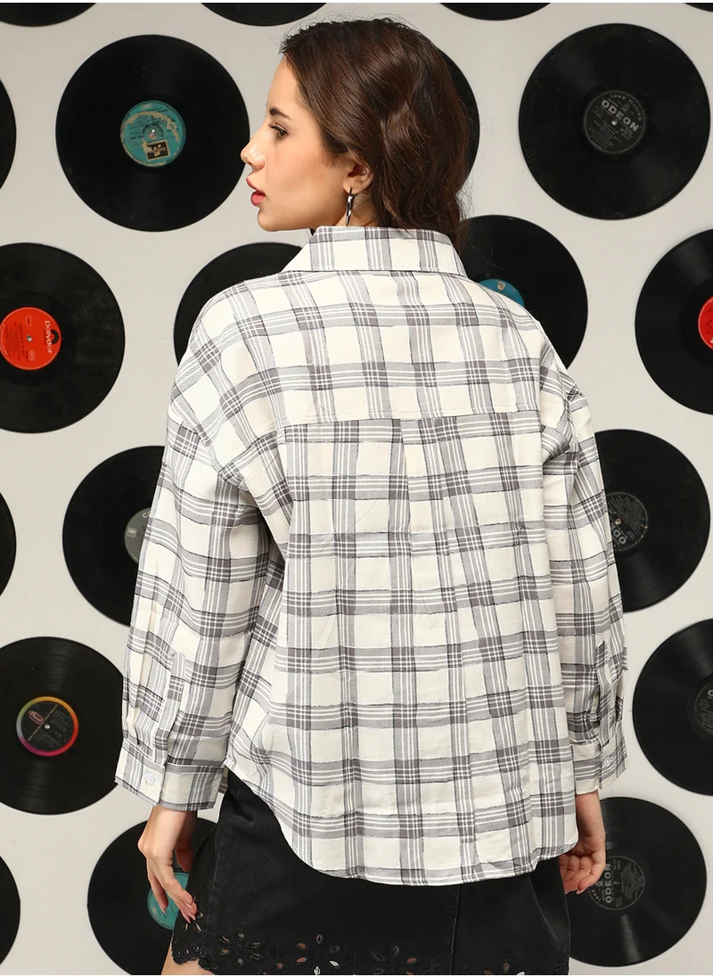 كامبوس سوترا Women's Cloud Grey:Off-White Shephard-Check Oversized Shirt