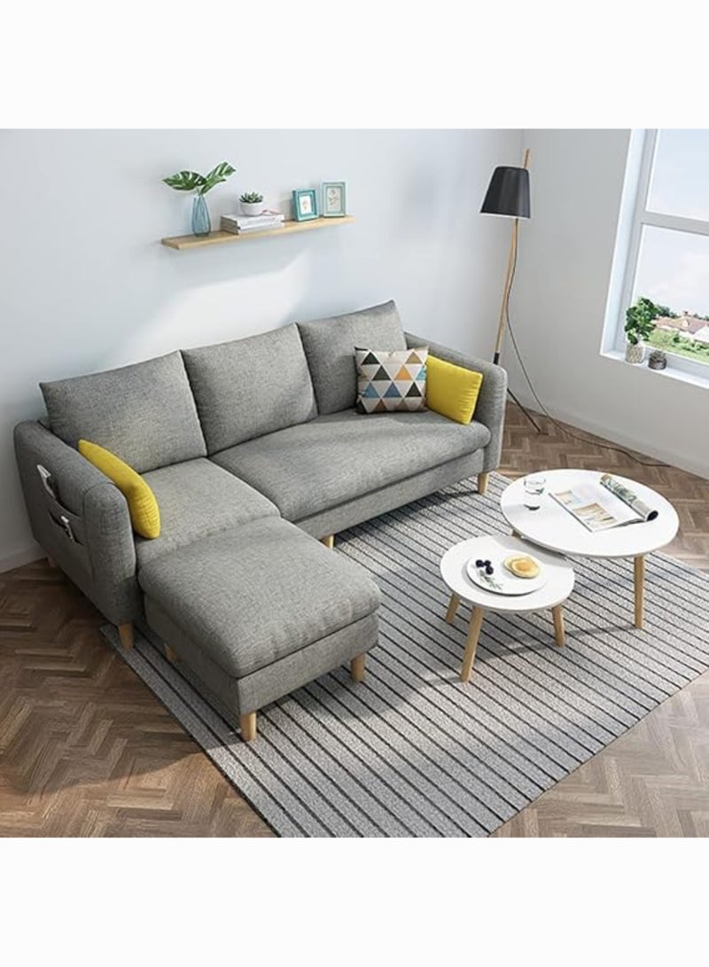 Karnak Adriel Sectional Fabric Sofa Set Cotton Furniture Home Apartment Hotel L Shape 3 Seater Grey178x76x80cm - Image 1