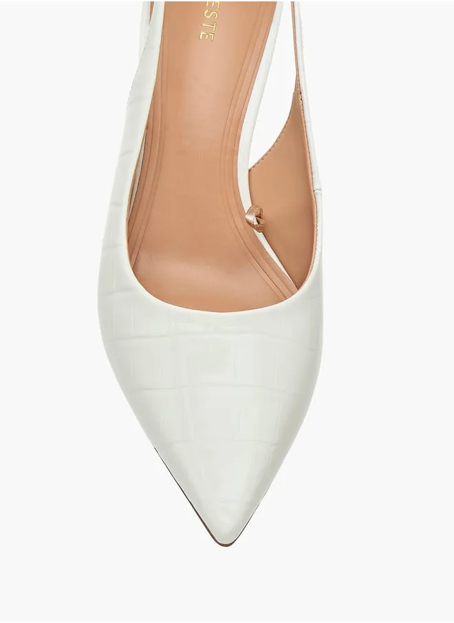 سيليست Womens Textured Slingback Shoes With Flared Heels