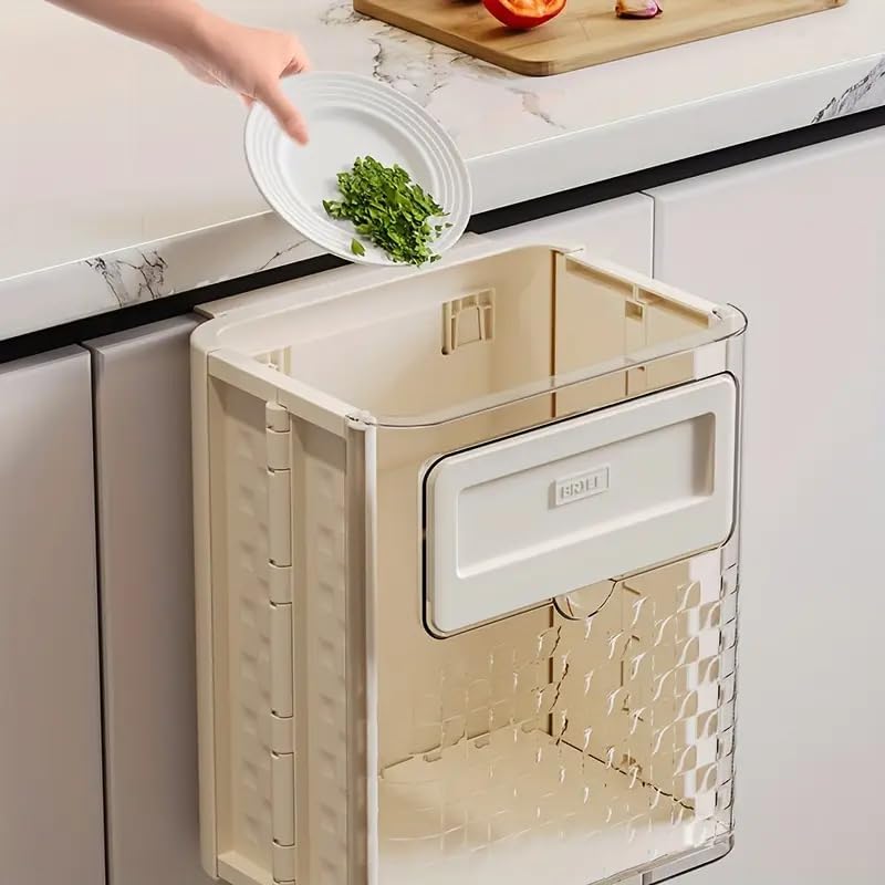CHIRANSI Foldable Hanging Trash Bin Wall Mounted Small Garbage Can Trash Can For Kitchen Cabinet Door Or Under Sink Bathroom Living Room Office Food Waste Bin Trash Can - Image 2