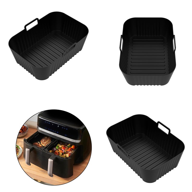 2 Pack Silicone Basket Liners Oven Safe Air Fryer Cooking Mats Rectangular Shape - Image 3
