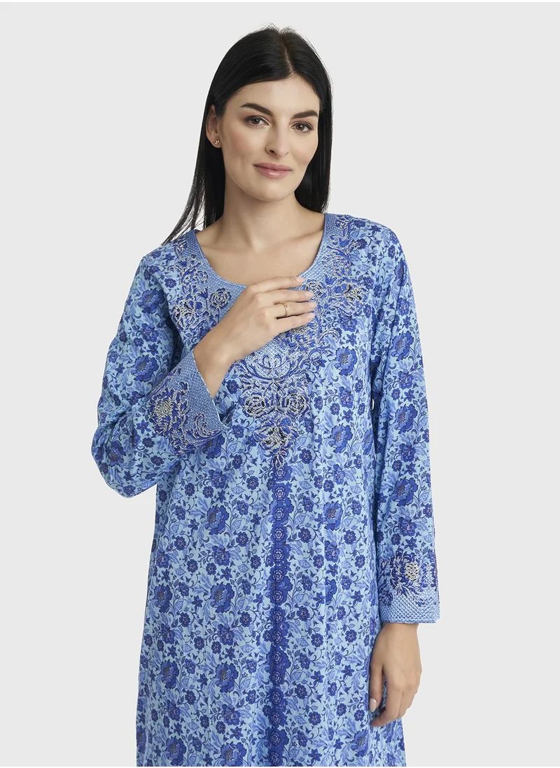 KASHKHA Floral Printed Cotton Mukhawar Jalabiya