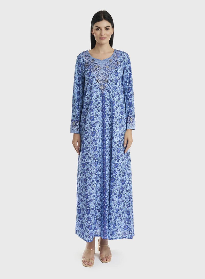 KASHKHA Floral Printed Cotton Mukhawar Jalabiya - Image 2