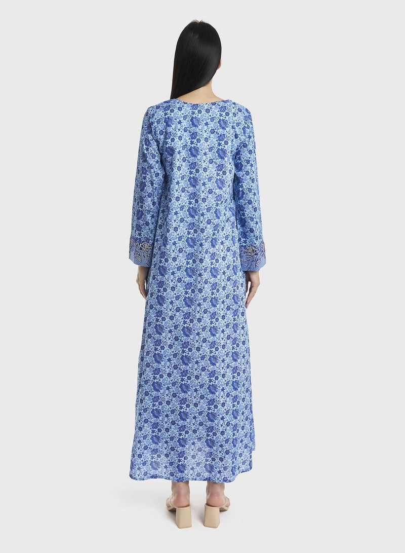 KASHKHA Floral Printed Cotton Mukhawar Jalabiya - Image 3