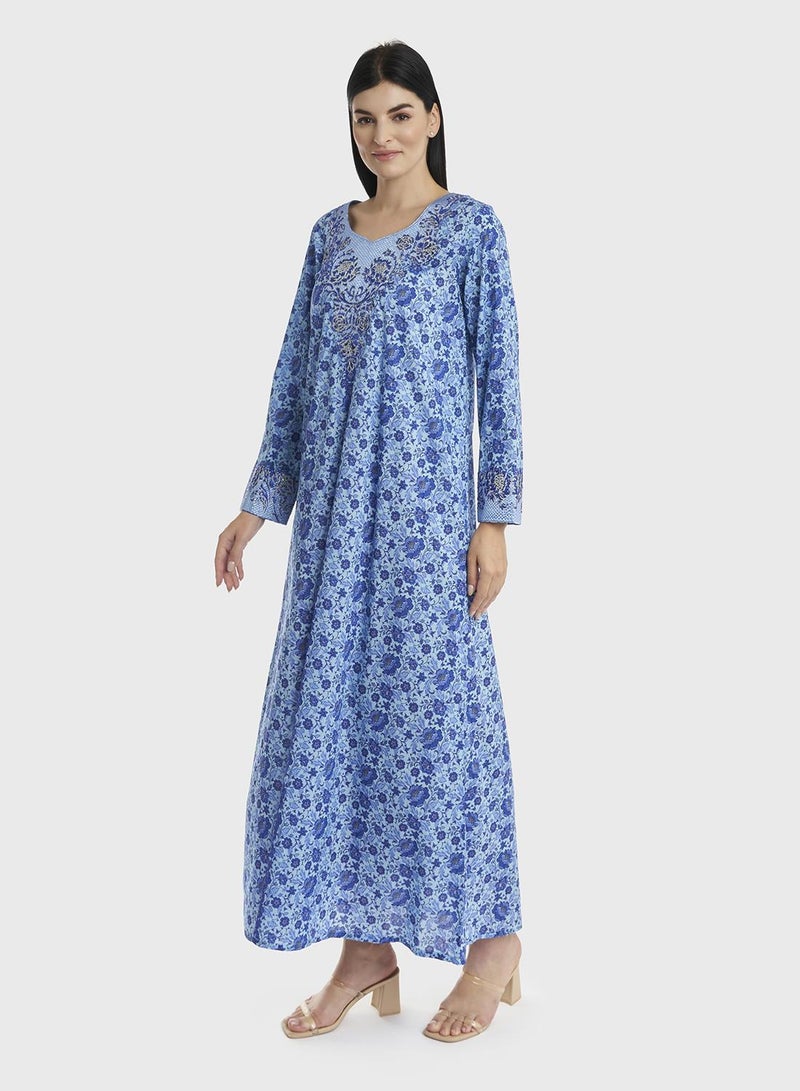 KASHKHA Floral Printed Cotton Mukhawar Jalabiya - Image 4