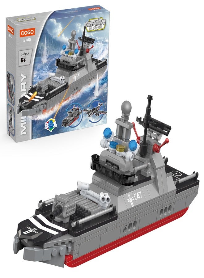 COGO 3-in-1 Military Vehicles Building Block Toy Set | Action Aircraft, Patrol Speedboat, Vessel, Mission Ship | 338 Pieces for Boys Age 6+ | STEM Creative Construction Toys Brick Kit Gift for Children - Image 1