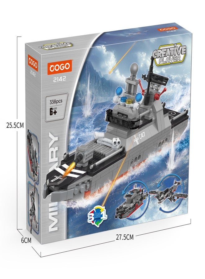 COGO 3-in-1 Military Vehicles Building Block Toy Set | Action Aircraft, Patrol Speedboat, Vessel, Mission Ship | 338 Pieces for Boys Age 6+ | STEM Creative Construction Toys Brick Kit Gift for Children - Image 5