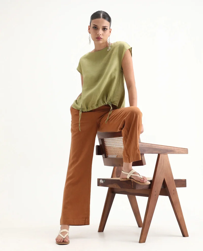 Rareism Women's High Low 100% Linen Boxy Top