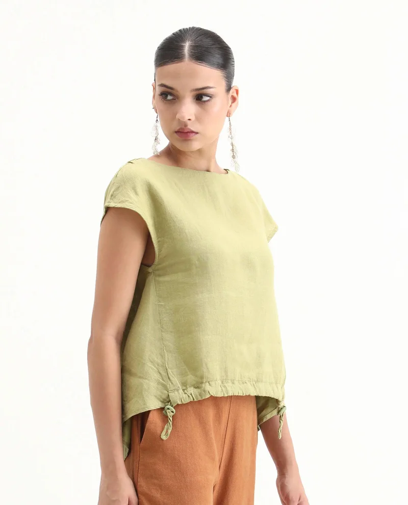 Rareism Women's High Low 100% Linen Boxy Top
