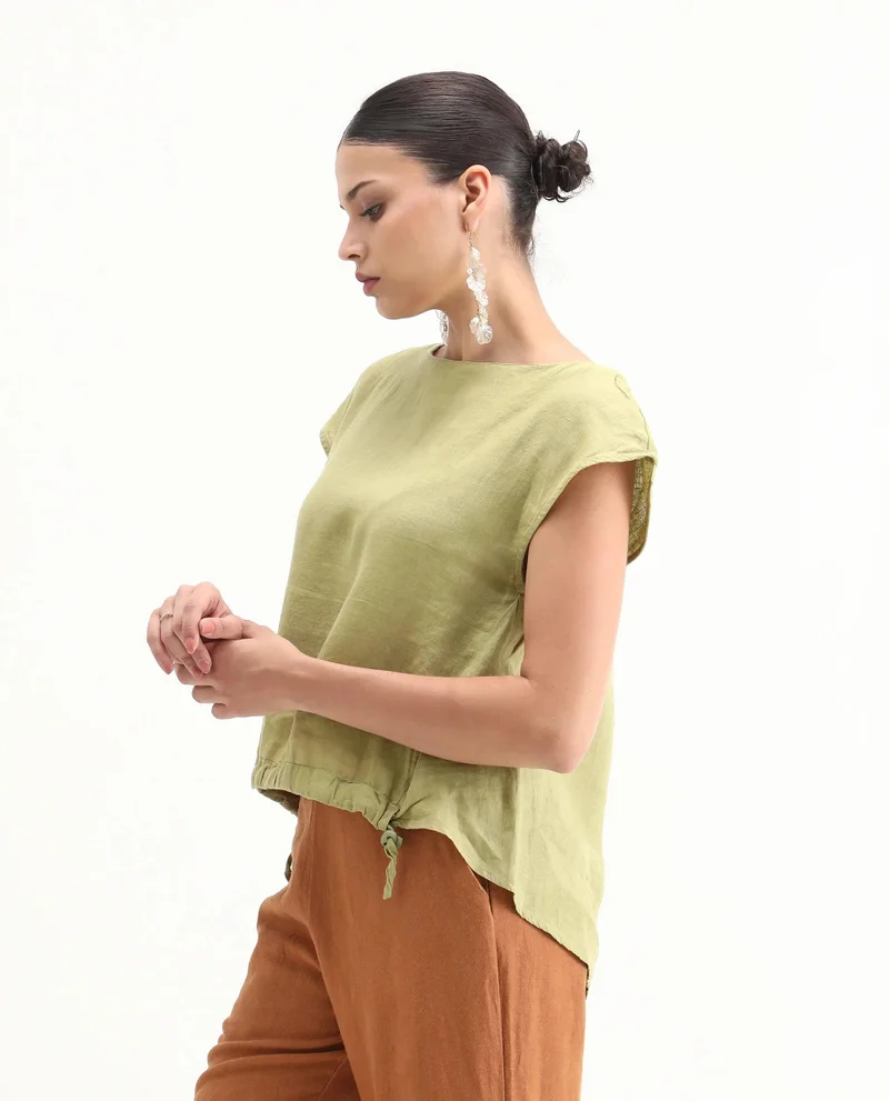 Rareism Women's High Low 100% Linen Boxy Top