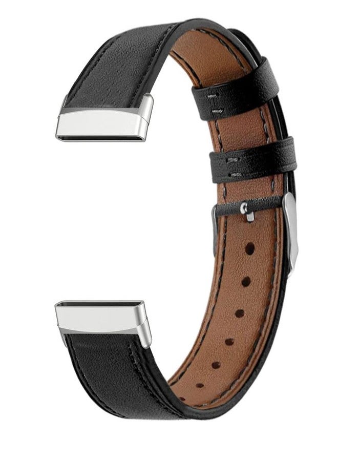 Sankel Leather Bands Compatible for Fitbit Versa 4/Versa 3/Fitbit Sense 2/Sense, Comfortable Adjustable Sport Replacement Strap Wristband for Men Women (Black) - Image 4
