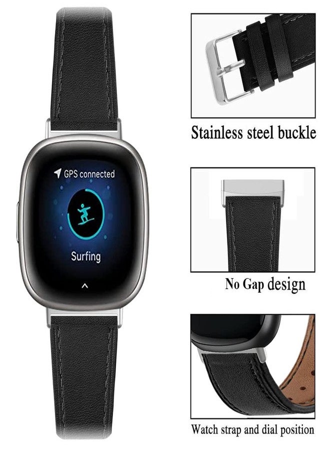 Sankel Leather Bands Compatible for Fitbit Versa 4/Versa 3/Fitbit Sense 2/Sense, Comfortable Adjustable Sport Replacement Strap Wristband for Men Women (Black) - Image 5