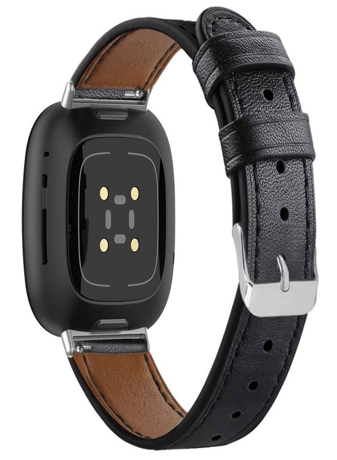 Sankel Leather Bands Compatible for Fitbit Versa 4/Versa 3/Fitbit Sense 2/Sense, Comfortable Adjustable Sport Replacement Strap Wristband for Men Women (Black) - Image 3