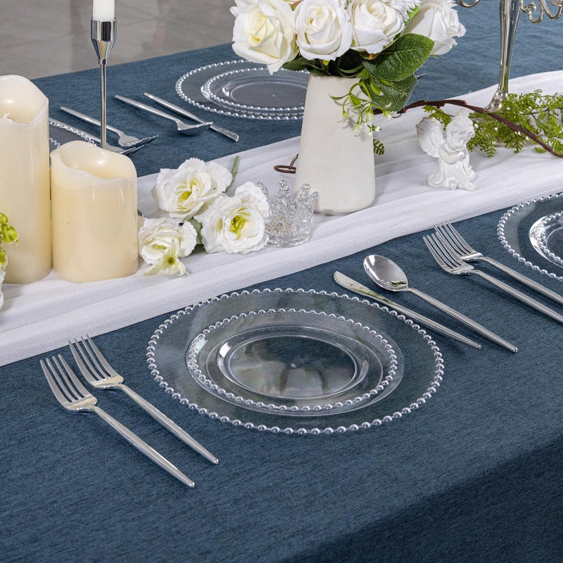 U-QE 60PCS Clear Plastic Plates - Fancy Beaded Plates Disposable Heavy Duty - Premium Hard Plastic Plate for Party, Wedding & Birthday Including 30 Dinner10 & 30 Dessert Plate 7" - Image 5