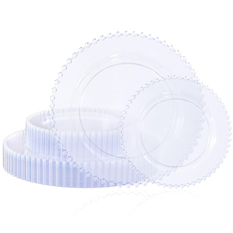 U-QE 60PCS Clear Plastic Plates - Fancy Beaded Plates Disposable Heavy Duty - Premium Hard Plastic Plate for Party, Wedding & Birthday Including 30 Dinner10 & 30 Dessert Plate 7" - Image 1