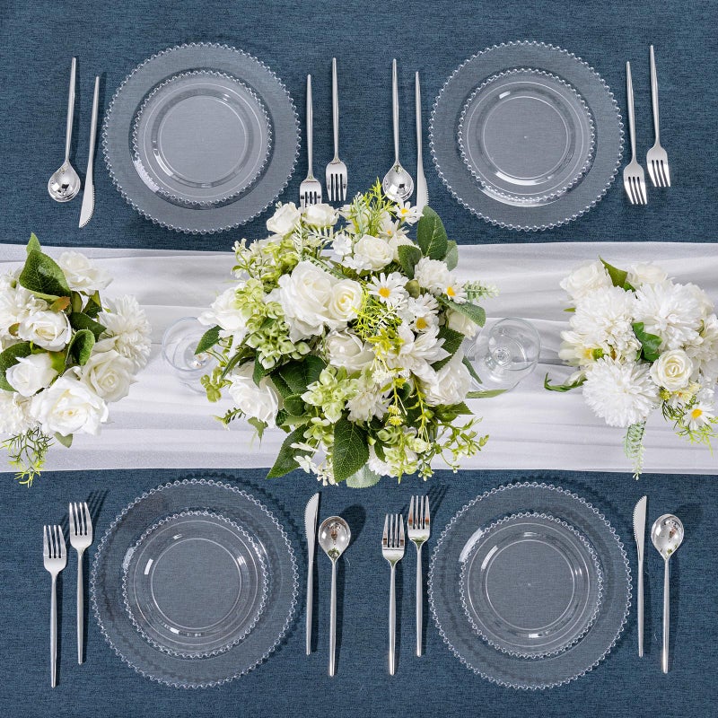 U-QE 60PCS Clear Plastic Plates - Fancy Beaded Plates Disposable Heavy Duty - Premium Hard Plastic Plate for Party, Wedding & Birthday Including 30 Dinner10 & 30 Dessert Plate 7" - Image 4