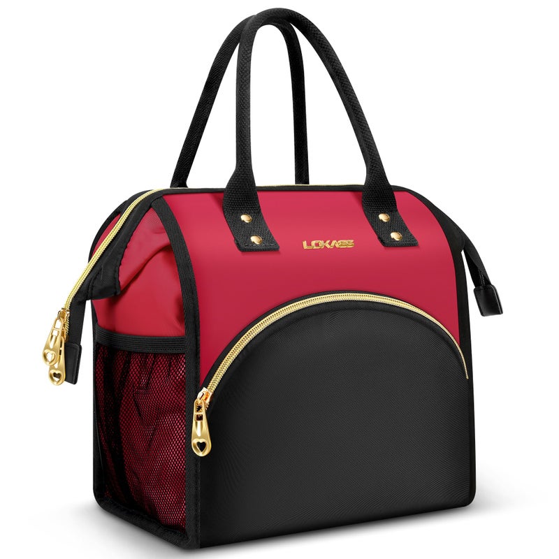 LOKASS Lunch Bag Women Insulated Lunch Box Wide-Open Lunch Tote Bag Large Drinks Holder Durable Nylon Thermal Snacks Organizer for Men Adults Work Picnic Hiking Beach Fishing, Red + Black - Image 1