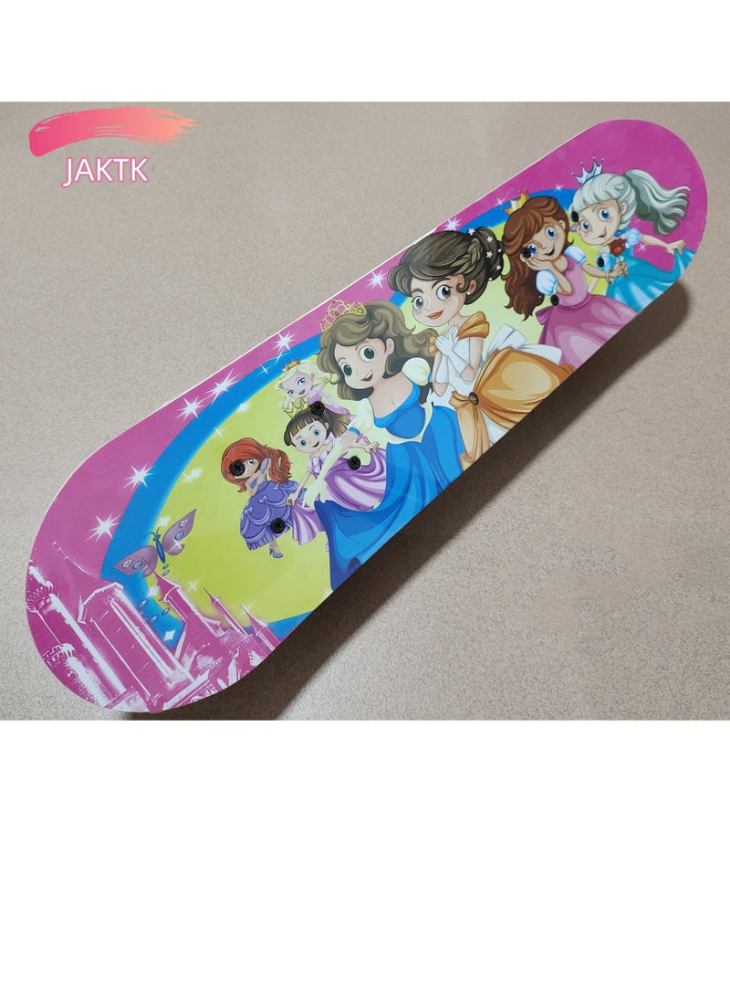 JAKTK Skateboard Four Wheel Skateboard Seven Princess Theme Colorful Double Sided Pattern Suitable for Beginner Skateboarders or Kids Teens 24 Inch  - Image 1