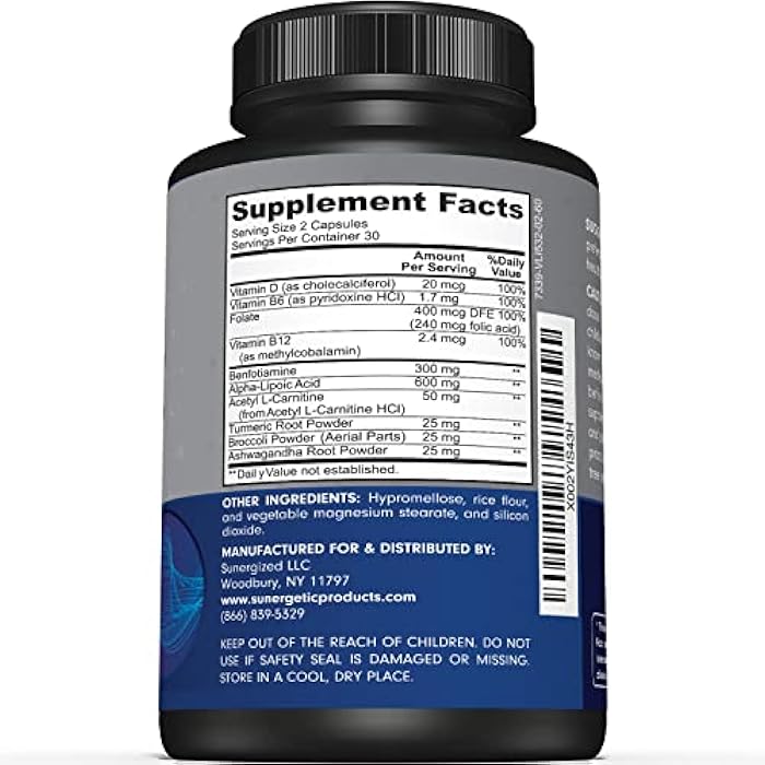 Sunergetic Premium Nerve Support Supplement – with Alpha Lipoic Acid (ALA) 600 mg, Acetyl-L-Carnitine (ALC) & Benfotiamine - Nerve Support Formula for Healthy Circulation, Feet, Hands & Toes - 60 Capsules - Image 2