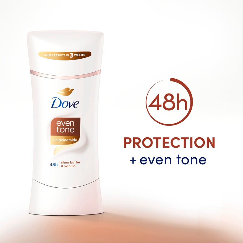Dove Antiperspirant Deodorant Stick Even Tone Shea Butter & Vanilla Pack of 3 for 48h Odor and Sweat Protection & Skin Restoration, with Niacinamide & Visible Results in 3 Weeks, 2.6 oz - Image 3
