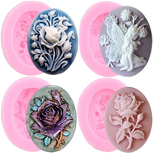 ZiXiang Cameo Rose Flower Silicone Molds Angel Fairy Fondant Mold For Chocolate Cake Decoration Cupcake Topper Candy Gum Paste Set Of 4 - Image 1