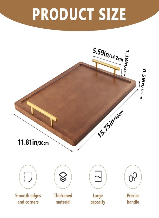 Giyochie Wooden Serving Tray, 17x12In Wooden Food Drinks Tray with Metal Handles for Coffee Table, Breakfast, Dinner & Bar, Rustic Decorative Ottoman Tray for Kitchen, Parties - Image 4