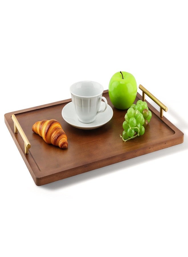 Giyochie Wooden Serving Tray, 17x12In Wooden Food Drinks Tray with Metal Handles for Coffee Table, Breakfast, Dinner & Bar, Rustic Decorative Ottoman Tray for Kitchen, Parties - Image 1