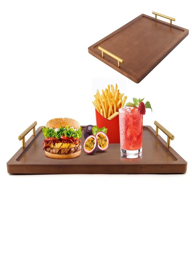 Giyochie Wooden Serving Tray, 17x12In Wooden Food Drinks Tray with Metal Handles for Coffee Table, Breakfast, Dinner & Bar, Rustic Decorative Ottoman Tray for Kitchen, Parties - Image 2