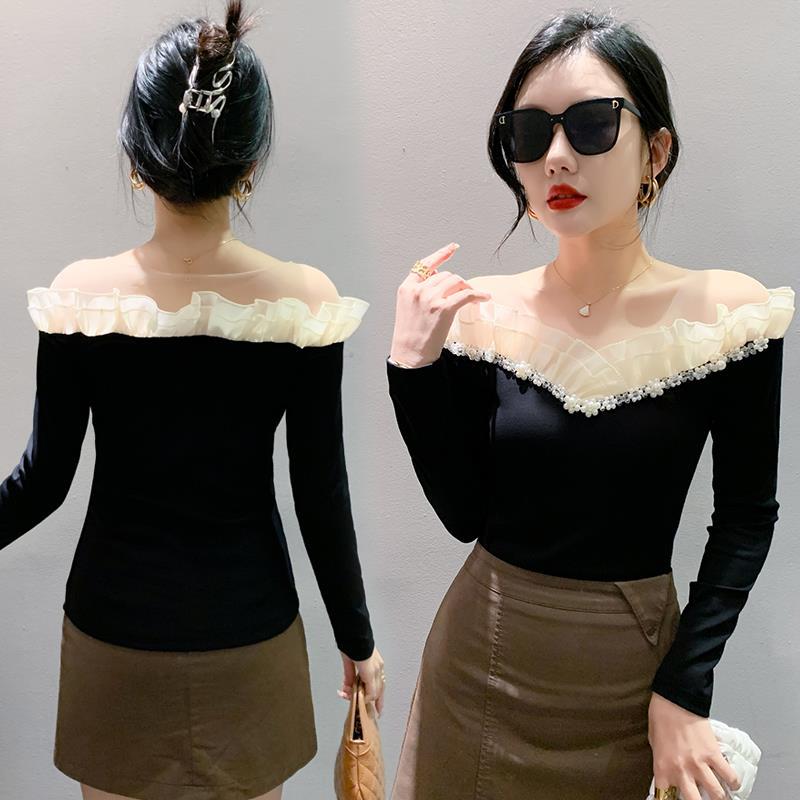 Real shot original design new long sleeve T-shirt beaded lace fashion small shirt online celebrity in stock M-3xL - Image 4