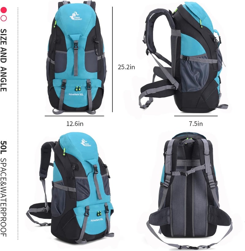 Bseash 50L Hiking Backpack, Water Resistant Lightweight Outdoor Sport Daypack Travel Bag for Camping Climbing Skiing Cycling (Lake Green - No Shoe Compartment) - Image 2