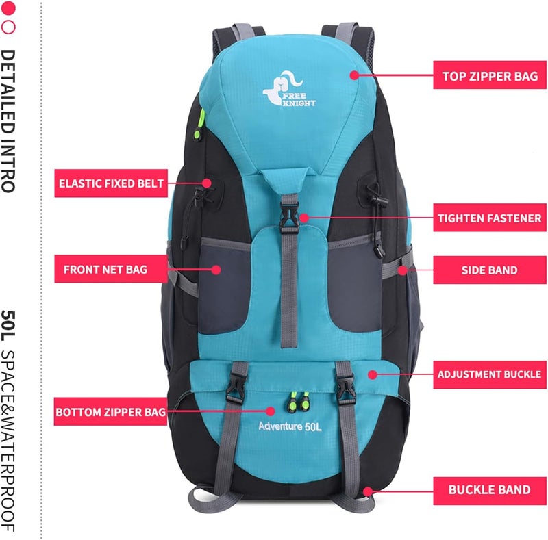 Bseash 50L Hiking Backpack, Water Resistant Lightweight Outdoor Sport Daypack Travel Bag for Camping Climbing Skiing Cycling (Lake Green - No Shoe Compartment) - Image 3