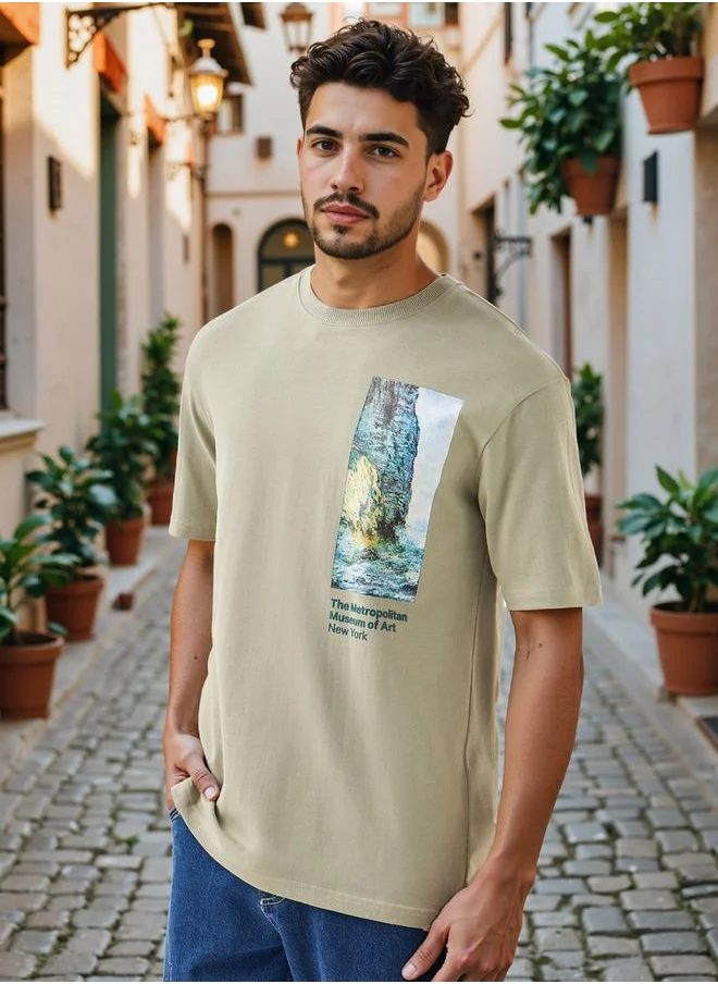 اس بي كاركترز Graphic Print T-shirt with Crew Neck and Short Sleeves