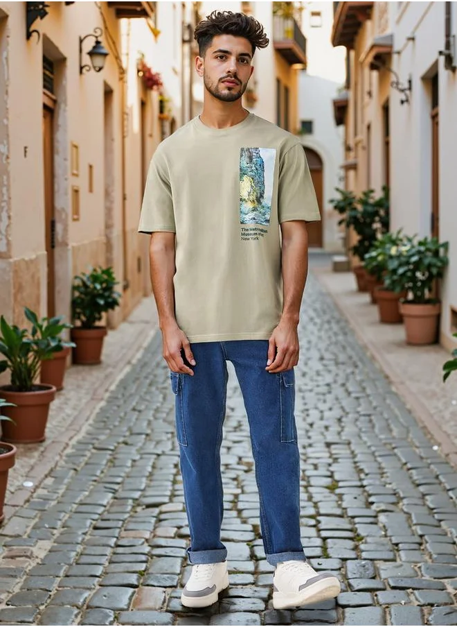اس بي كاركترز Graphic Print T-shirt with Crew Neck and Short Sleeves