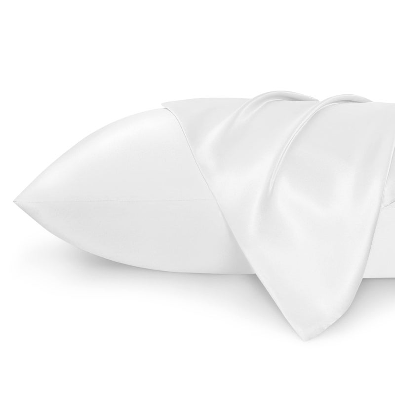 Bedsure Satin Pillowcase 2 Pack Similar to Silk Pillow Cases Standard Size, Pillow Case for Sleeping Women with Envelope Closure, Gifts for Women Men, Pure White, 20x26 Inches, 2pcs - Image 1