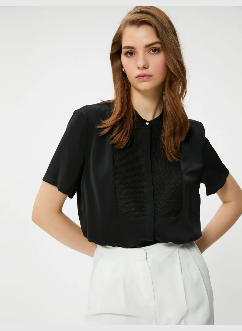 KOTON Mandarin Collar Shirt Short Sleeve