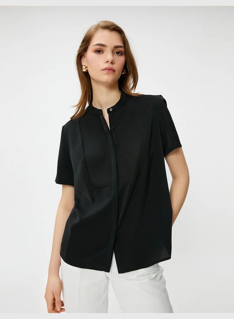 KOTON Mandarin Collar Shirt Short Sleeve