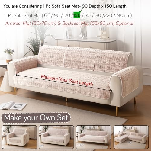 HOKIPO 'Plush Haven' Premium Sofa Mat for 1/2/3 Seater & L Shape Sofa. Make Your Own Sofa Cover Set, Anti-Slip Mat Length 90(D) X 150(L) cm, Beige (AR-5034-BGE) - Image 4