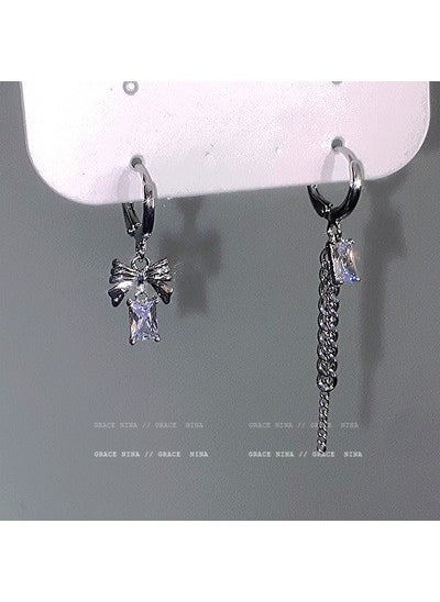 Generic - Sweet Cool Style Women Earrings Autumn Light Breeze Set High Precision Small Few Heart Shaped Tassel Chain Non-matched Butterfly zircon two-piece set - Image 1
