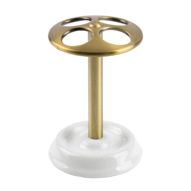 InterDesign York Toothbrush Holder Stand for Bathroom Storage Organizer - Compact Design for Countertop and Vanity, Hold 4 Standard Brushes - White / Soft Brass - Image 1