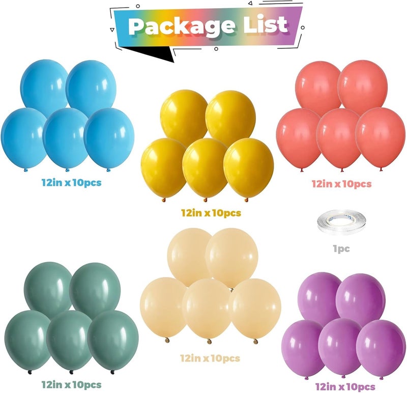 Isndare Colorful Balloons Rainbow Assorted Color Latex Balloons Set 60pcs 12inch Blush Blue Nude Light Purple Orange Yellow Helium Mixed Colored Balloon Boho Birthday Party Decoration Here Comes the Son - Image 4