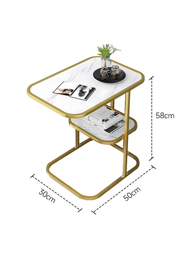 2 layers Sofa Side End Table C Shaped Coffee Table Metal Frame Nightstand for Living Room Bedroom Balcony