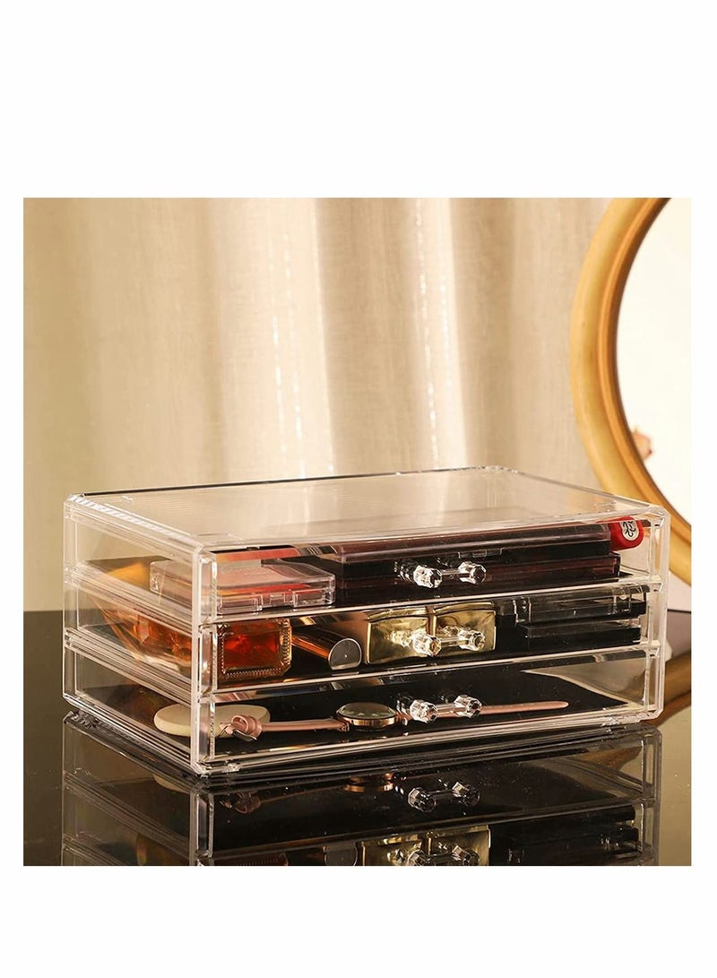 SYOSI Large Cosmetic Makeup Organizer with Drawers and Brush Organizer, Acrylic Skin Care Storage Display Case, Stackable Box With 3 Drawers for Bathroom Countertop and Bedroom Vanity Dresser - Image 2